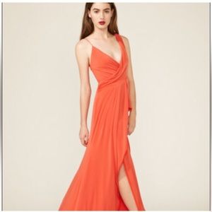 Z SPOKE by Zak Posen Coral Asymmetrical Strap Orange Fitted Maxi Gown Dress
